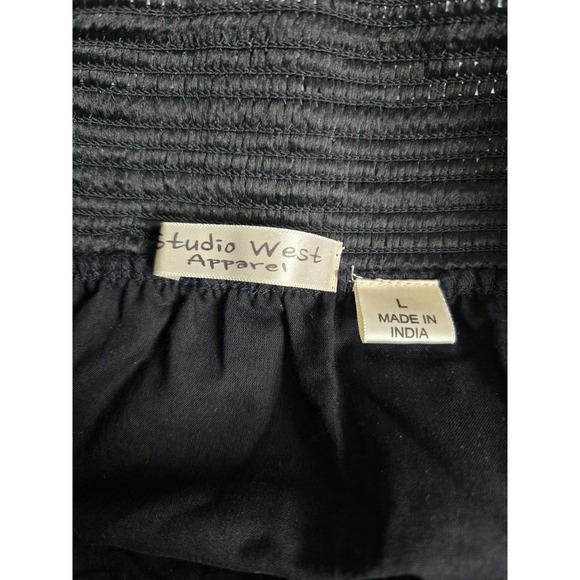 Studio West Apparel Women's L Black Cotton A-Line Skirt with Embroidered Flowers - Picture 2 of 12